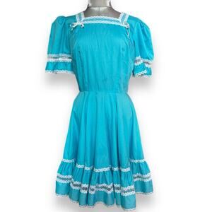 VTG Partner Please Malco Modes Square Dancing Country Western Blue Puff Dress